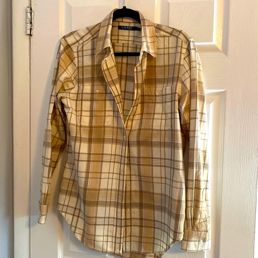 Lauren beige, brown and white cotton man taylored shirt. Medium. Never worn.